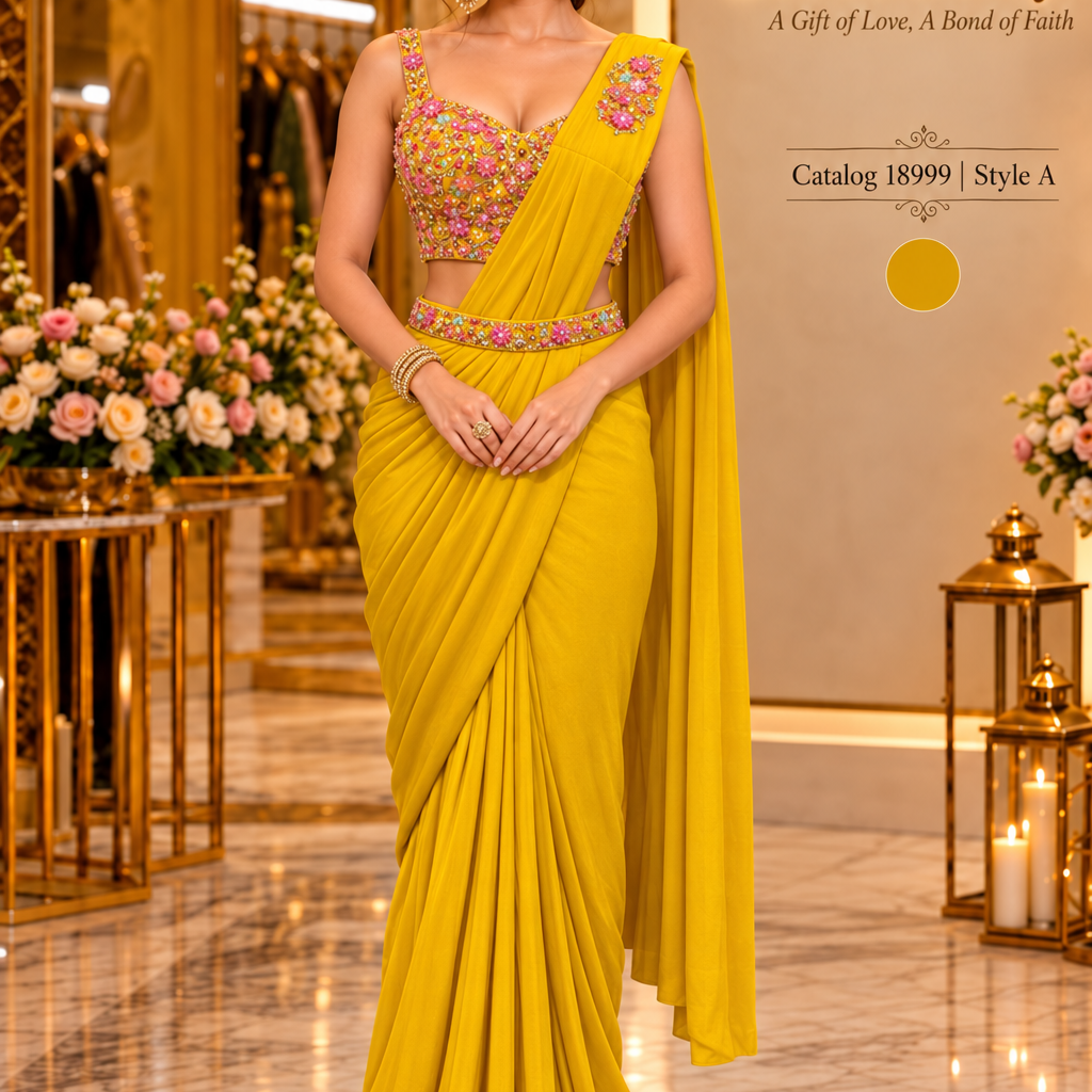 Catalog 18999 Style A designer ready-made saree on model