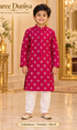 Lakshman Fuchsia size 6: age-appropriate child model wearing the embellished kurta and white polo pajama set.