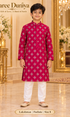Lakshman Fuchsia size 8: age-appropriate child model wearing the embellished kurta and white polo pajama set.