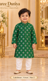 Lakshman Green size 2: age-appropriate child model wearing the embellished kurta and white polo pajama set.