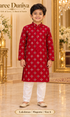 Lakshman Magenta size 6: age-appropriate child model wearing the embellished kurta and white polo pajama set.