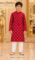 Lakshman Magenta size 8: age-appropriate child model wearing the embellished kurta and white polo pajama set.