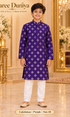 Lakshman Purple size 10: age-appropriate child model wearing the embellished kurta and white polo pajama set.
