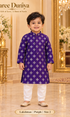 Lakshman Purple size 2: age-appropriate child model wearing the embellished kurta and white polo pajama set.