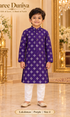 Lakshman Purple size 4: age-appropriate child model wearing the embellished kurta and white polo pajama set.