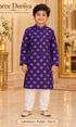 Lakshman Purple size 6: age-appropriate child model wearing the embellished kurta and white polo pajama set.