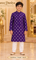 Lakshman Purple size 8: age-appropriate child model wearing the embellished kurta and white polo pajama set.