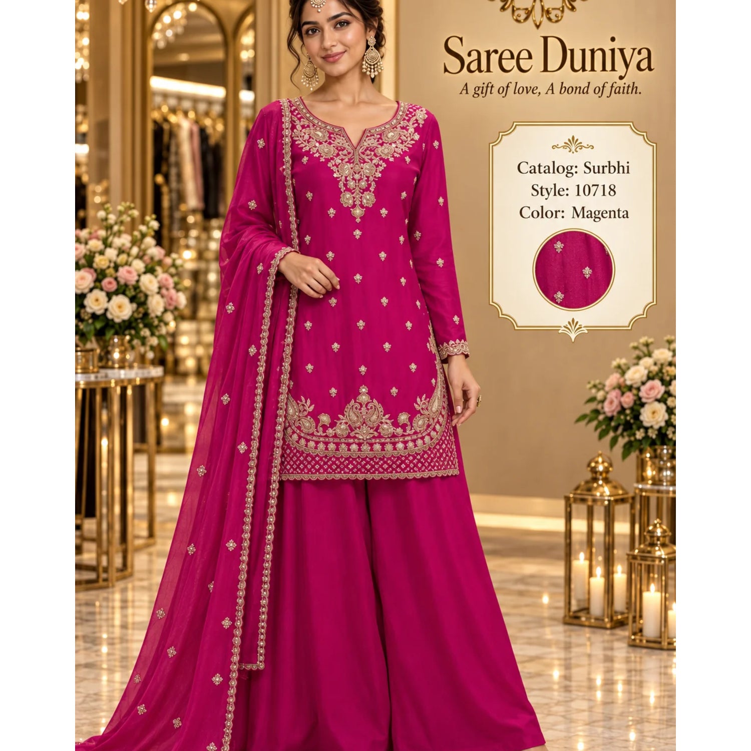 Saree Duniya Surbhi 10718 Magenta fully stitched designer suit – branded model view