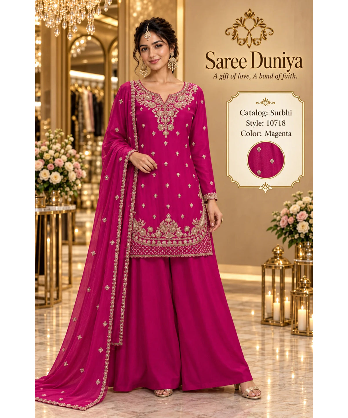Saree Duniya Surbhi 10718 Magenta fully stitched designer suit – branded model view