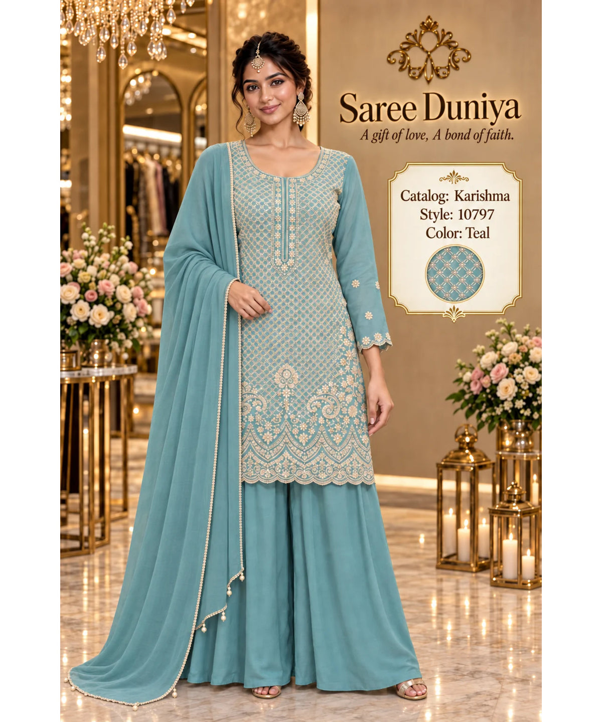 Saree Duniya | Catalog Karishma | 10797 – Teal | styled model view