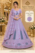Feathers — A – Lavender; Saree Duniya styling illustration. Semi-stitched lehenga, size 44; unstitched blouse. Tailoring required.