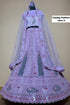 Feathers — A – Lavender; original photograph showing the semi-stitched size 44 lehenga and unstitched blouse fabric with peacock embroidery.