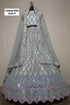 Wish — E – Champagne; original photograph showing the semi-stitched size 44 lehenga and unstitched blouse fabric with scalloped sequin work.