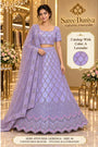 Wish — A – Lavender; Saree Duniya styling illustration. Semi-stitched lehenga, size 44; unstitched blouse. Tailoring required.