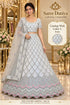 Wish — C – Ivory; Saree Duniya styling illustration. Semi-stitched lehenga, size 44; unstitched blouse. Tailoring required.