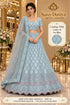 Wish — B – Ice Blue; Saree Duniya styling illustration. Semi-stitched lehenga, size 44; unstitched blouse. Tailoring required.