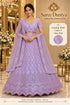 Wish — F – Lilac Pink; Saree Duniya styling illustration. Semi-stitched lehenga, size 44; unstitched blouse. Tailoring required.