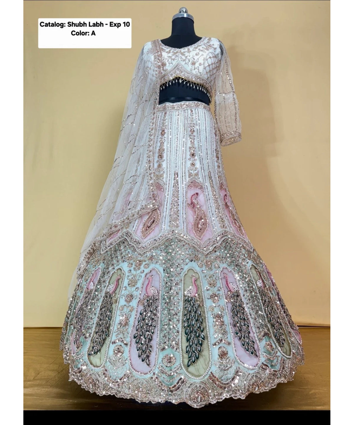 Shubh Labh – Color A – original mannequin photograph showing fully stitched lehenga, blouse and dupatta