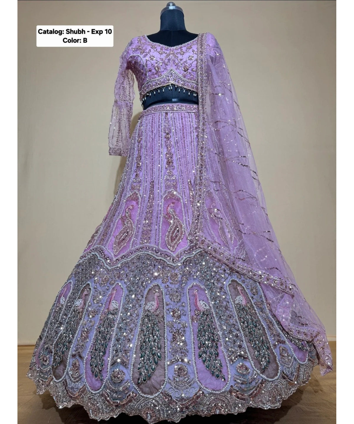 Shubh Labh – Color B – original mannequin photograph showing fully stitched lehenga, blouse and dupatta