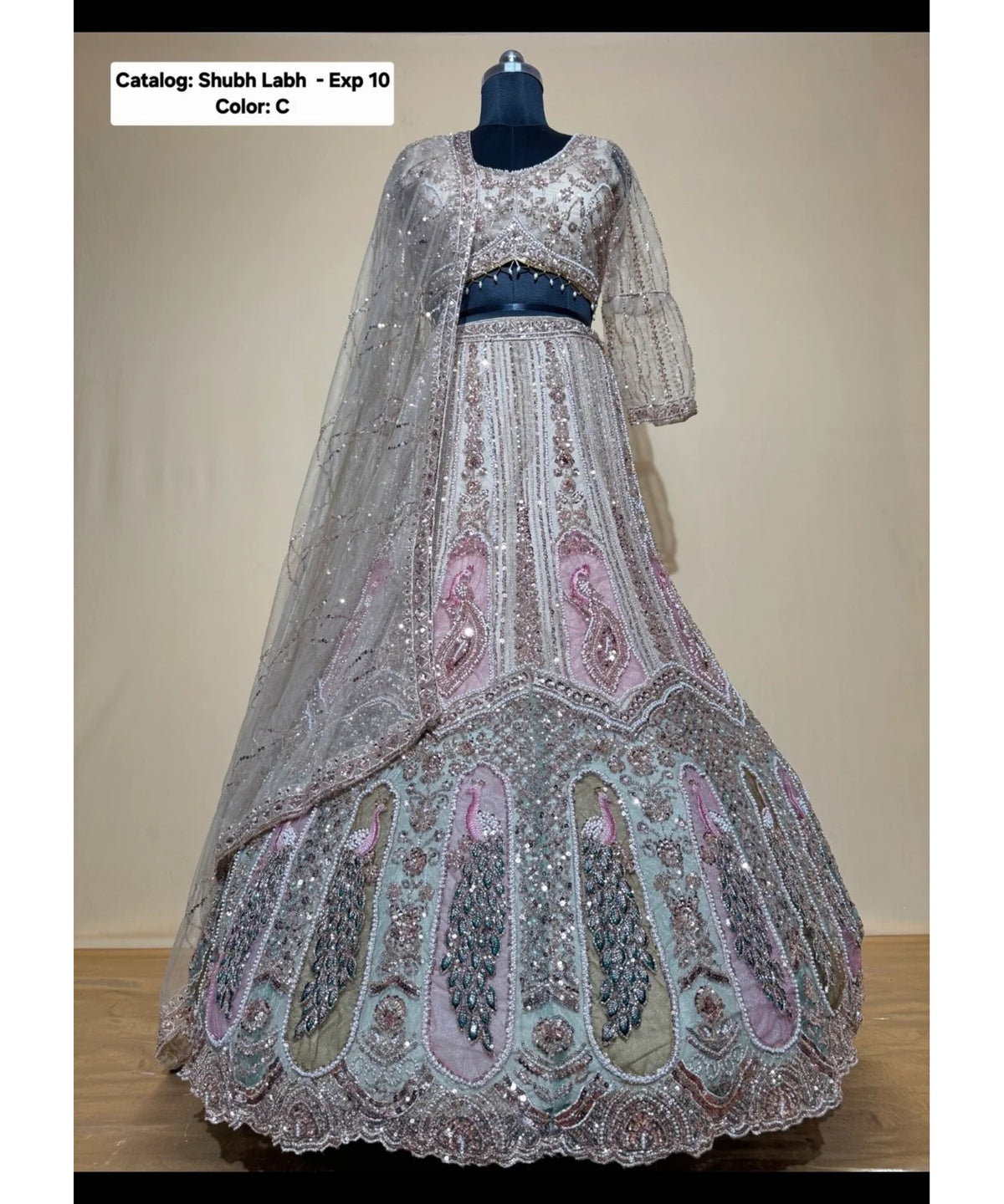 Shubh Labh – Color C – original mannequin photograph showing fully stitched lehenga, blouse and dupatta