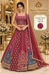 Flavor — Color B, Wine Magenta, size 40; model styling of fully stitched lehenga with sleeveless blouse and coordinating dupatta.