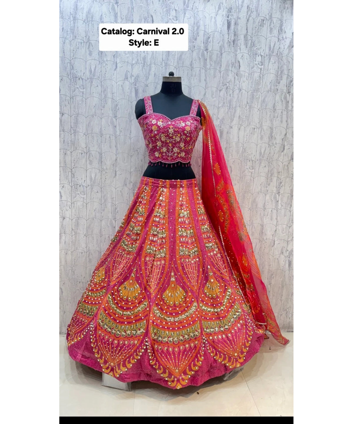 Carnival 2.0 — Style E, size 40; original full length of fully stitched lehenga with sleeveless blouse and coordinating dupatta.