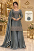 Katrina — Color F; fully stitched designer suit, size 40, shown on the Saree Duniya model.