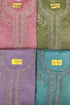 Reyvisha original unstitched fabric colors: A Dusty Rose Pink, B Olive Green, C Lavender, D Turquoise