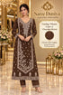 Vihaara Color A – Chocolate Brown – model styling illustration; sold as unstitched fabric, stitching required.
