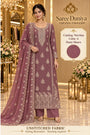 Navritaa — A – Dusty Mauve; Saree Duniya model styling illustration. Unstitched fabric; stitching required.