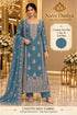 Navritaa — B – Teal Blue; Saree Duniya model styling illustration. Unstitched fabric; stitching required.