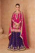 Khanak — style 7471-A, magenta embroidered top and deep-purple lehenga skirt with coordinating dupatta; original full-length photo.