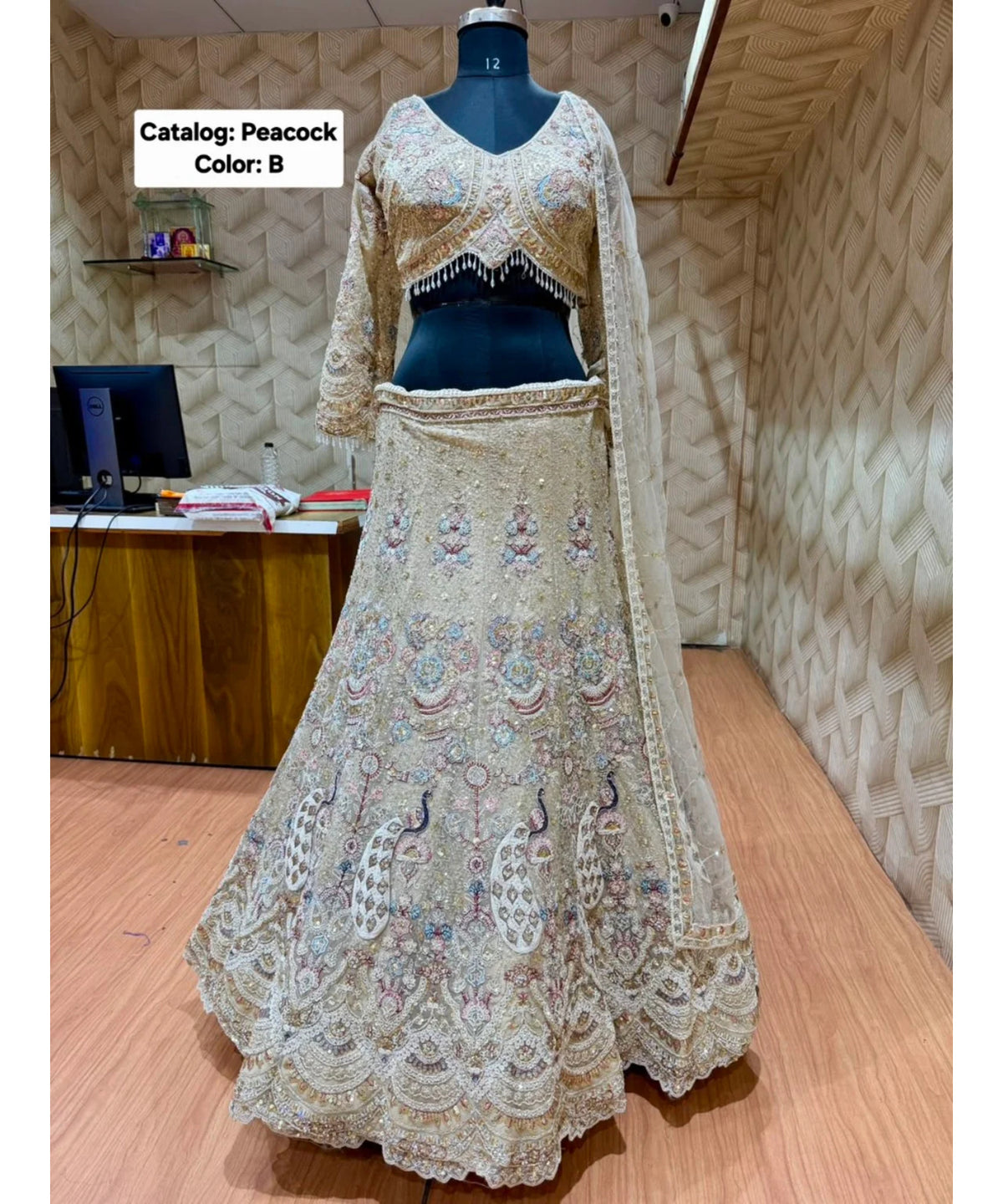 Flying Peacock - Exp 11, Color B, size 44 - original lehenga mannequin photo