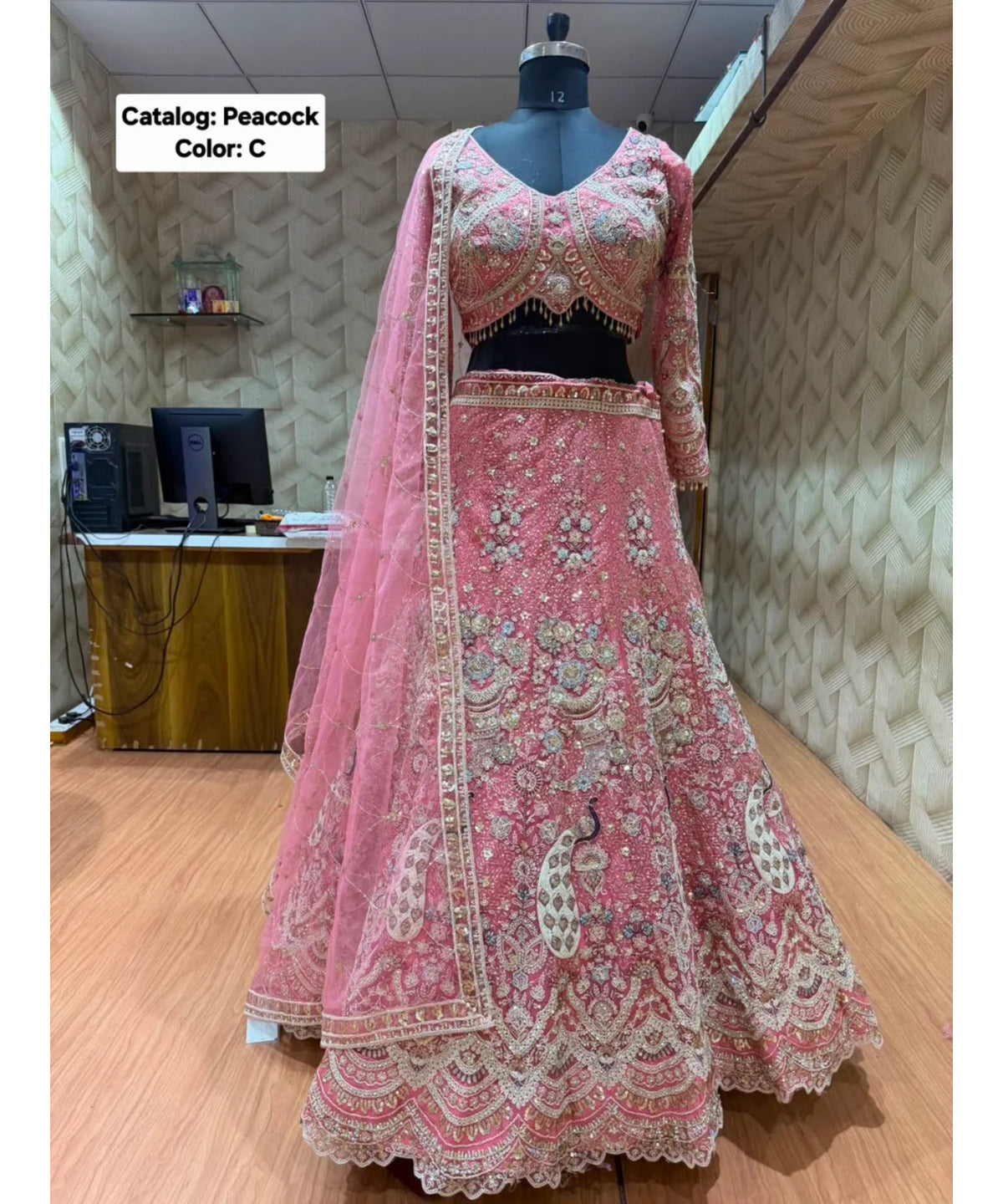 Flying Peacock - Exp 11, Color C, size 44 - original lehenga mannequin photo