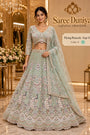 Saree Duniya Flying Peacock - Exp 11, Color A, size 44 - full-length model wearing embroidered peacock lehenga