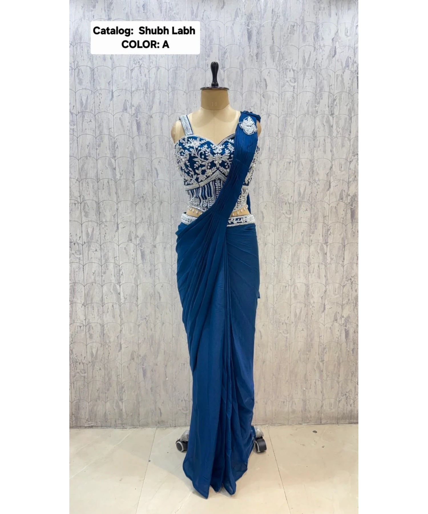 SHUBH LABH - Exp 11, Color A, size 40 - original mannequin photograph of the designer ready-made saree.