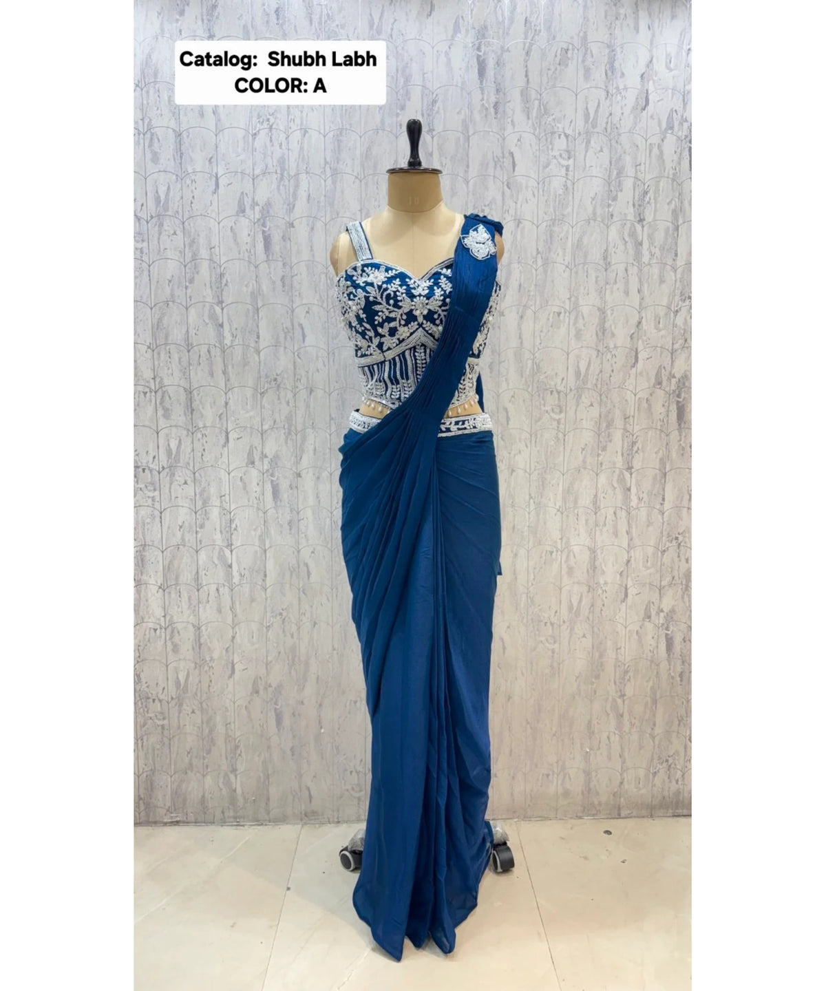SHUBH LABH - Exp 11, Color A, size 40 - original mannequin photograph of the designer ready-made saree.