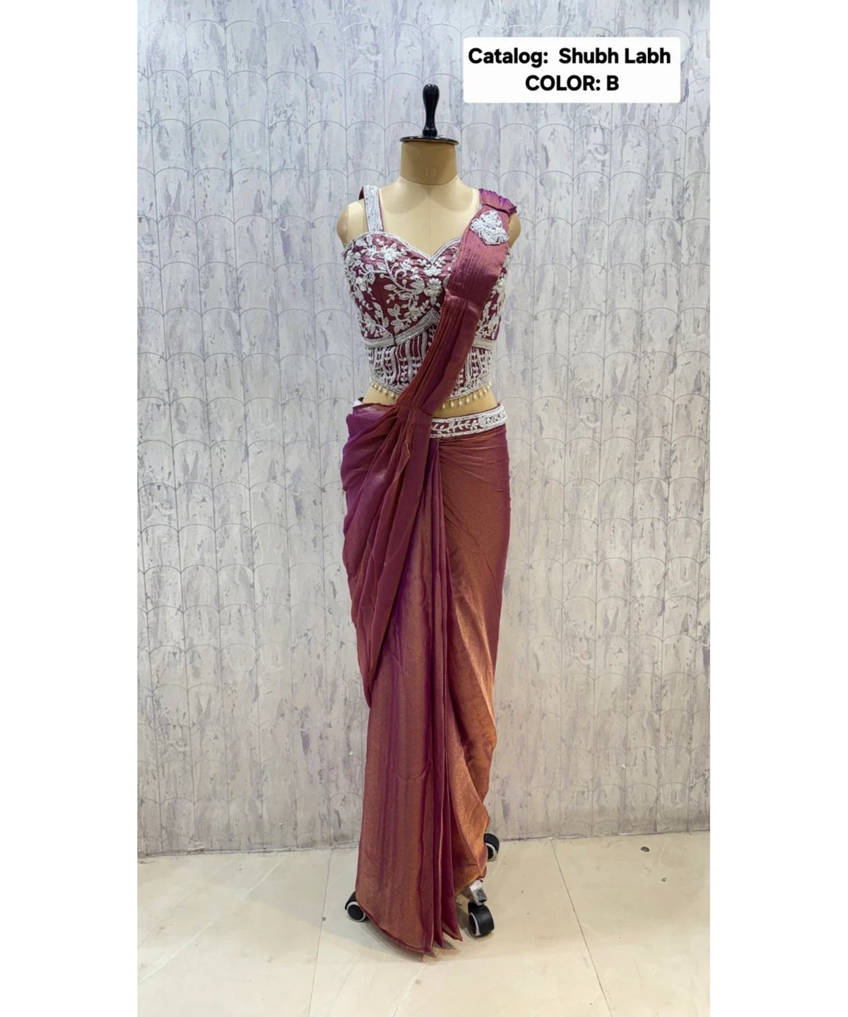 SHUBH LABH - Exp 11, Color B, size 40 - original mannequin photograph of the designer ready-made saree.