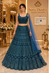 Saree Duniya Catalog: Kanika - Exp 11. Color A, size 40. Model wearing the fully stitched sequin-embellished lehenga with coordinating blouse and sheer dupatta.