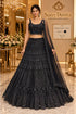 Saree Duniya Catalog: Kanika - Exp 11. Color E, size 40. Model wearing the fully stitched sequin-embellished lehenga with coordinating blouse and sheer dupatta.