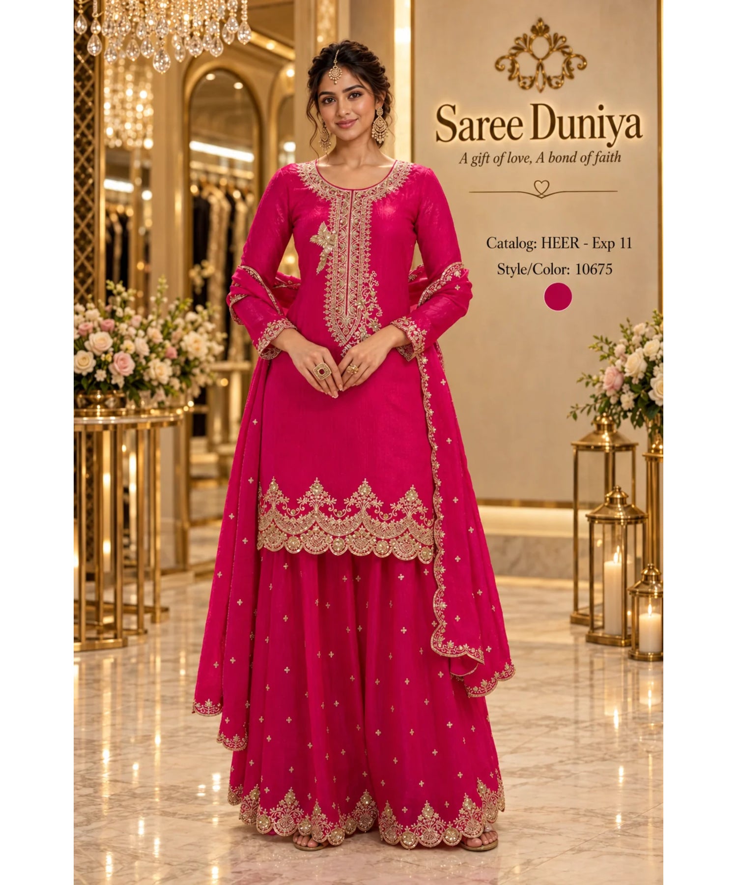 HEER - Exp 11, style 10675, fully stitched fuchsia designer suit on Saree Duniya model
