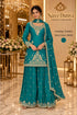 Saree Duniya Asmira designer suit on a model, style 10845; coordinating sharara trousers and dupatta