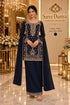 Saree Duniya Avni fully stitched designer suit on a model, style 10919, with wide-leg trousers and coordinating dupatta
