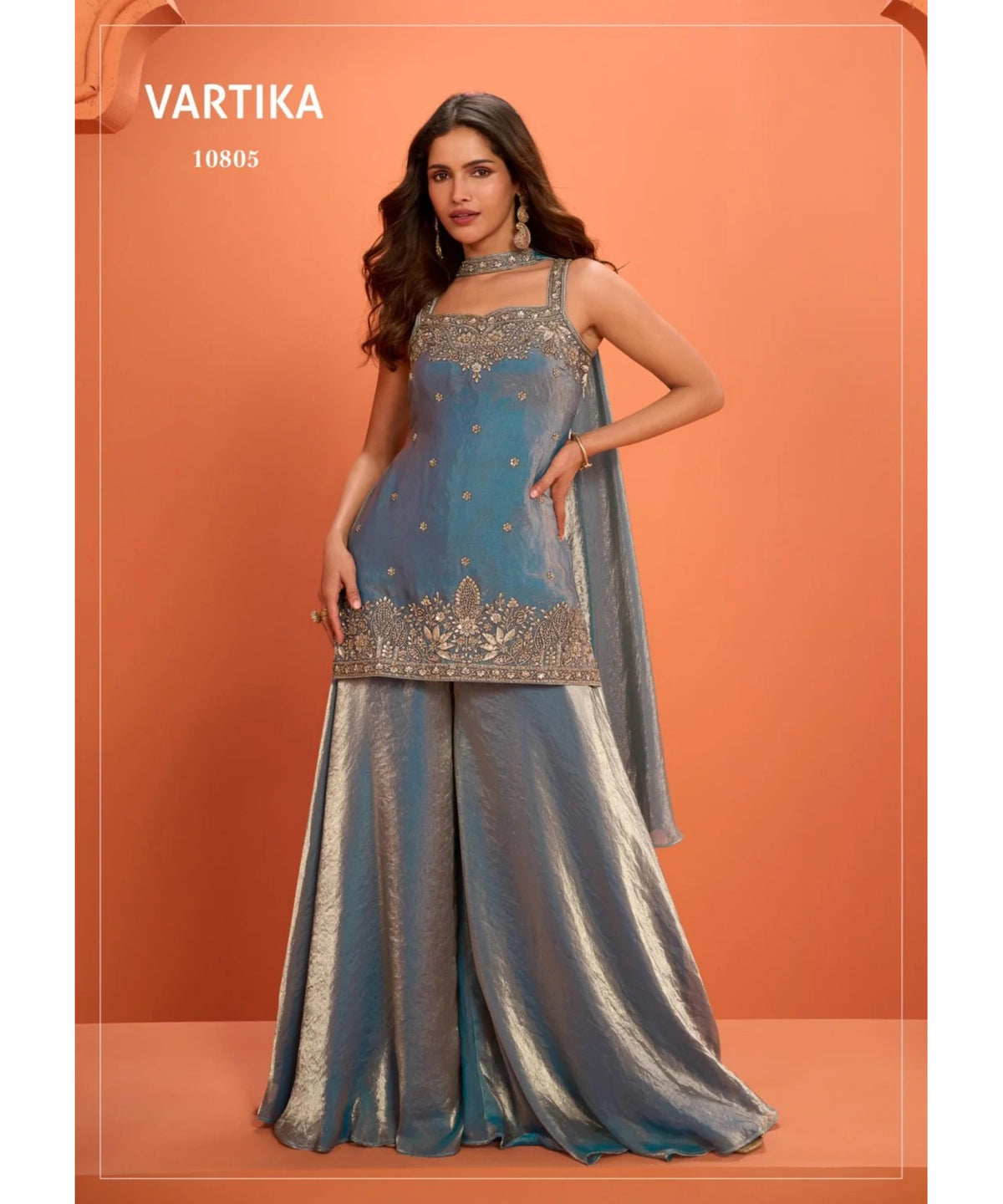Vartika style 10805, original catalog photo of the fully stitched sleeveless designer suit