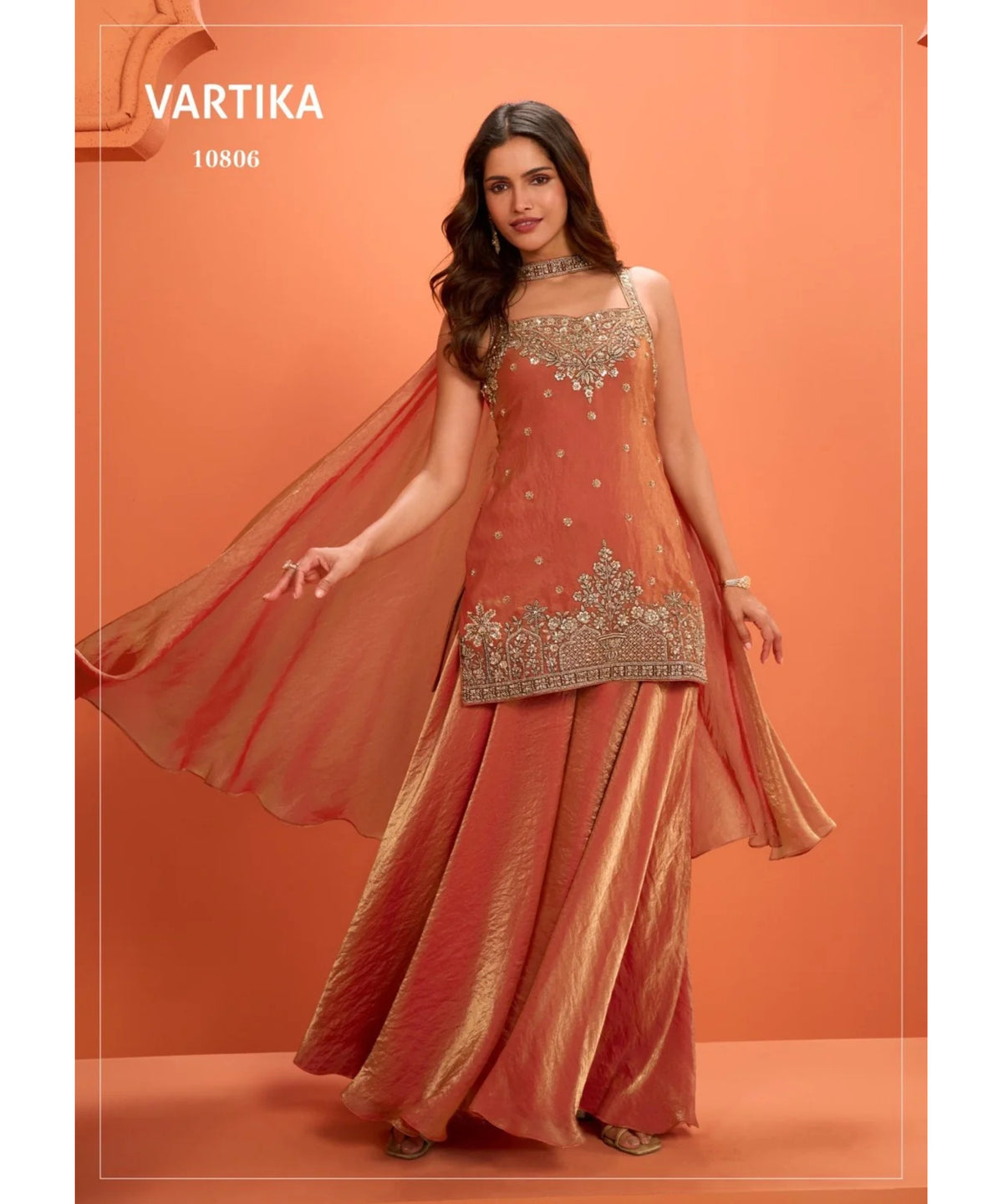 Vartika style 10806, original catalog photo of the fully stitched sleeveless designer suit