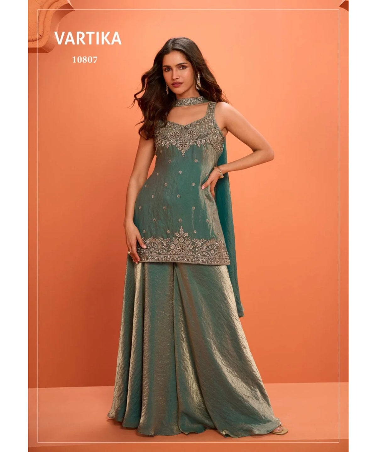 Vartika style 10807, original catalog photo of the fully stitched sleeveless designer suit