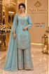 Catalog 1673, color B, fully stitched embroidered designer suit in XXL (44), shown on a female model