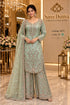 Catalog 1673, color D, fully stitched embroidered designer suit in XXL (44), shown on a female model