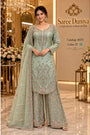 Catalog 1673, color D, fully stitched embroidered designer suit in XXL (44), shown on a female model