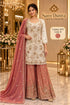 Saree Duniya Catalog 1675 Color B - fully stitched ivory embellished suit with muted dusty rose / terracotta pink with warm copper-gold metallic sheen palazzo pants and dupatta, adult model
